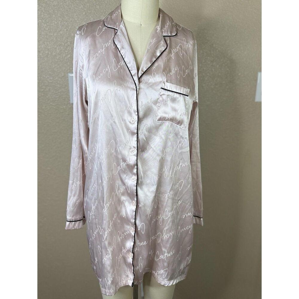 Juicy Couture Womens Nightgown Shirt Spell Out Pink Satin Size Small